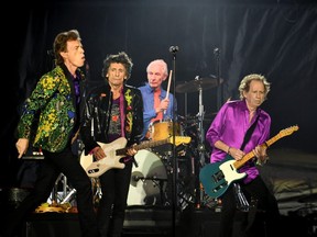 From left, Mick Jagger, Ronnie Wood, Charlie Watts and Keith Richards of The Rolling Stones perform onstage at Rose Bowl on August 22, 2019 in Pasadena, California. (Photo by Kevin Winter/Getty Images)
