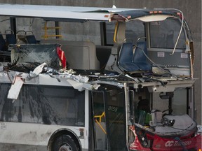 The OC Transpo bus involved in the crash at Westboro Station.