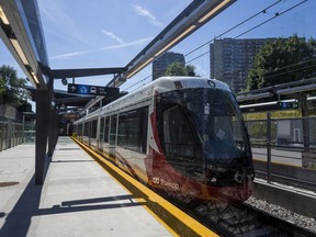 A train on the The Confederation Line LRT system near Lees Station in Ottawa on July 29, 2019.