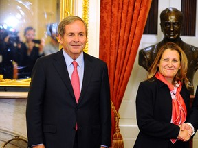 Canadian Ambassador to the United States David MacNaughton and Canadian Foreign Affairs Minister Chrystia Freeland, meet with U.S. Senate Foreign Relations Committee Chairman Jim Risch at the U.S. Capitol in Washington, U.S., February 6, 2019. (REUTERS/Mary F. Calvert)