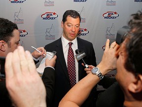 Bill Guerin talks to the media at a meet and greet prior to his USA Hockey Hall of Fame induction at the Motor City Casino on December 2, 2013 in Detroit. (Gregory Shamus/Getty Images)