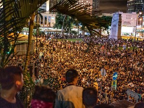 Protesters attend a rally in Chartered Garden on Aug. 16, 2019 in Hong Kong, China.