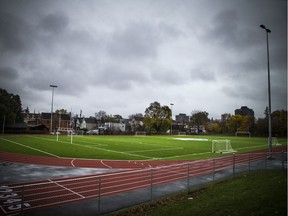 The artificial turf field and track at Immaculata High School.