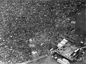 An aerial view of the Woodstock Music Festival in Bethel, N.Y., on Aug. 16, 1969.