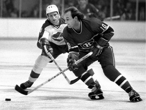 Guy Lafleur cuts in front of Winnipeg's Ron Wilson during the Montreal Canadien's Hall of Fame career.
