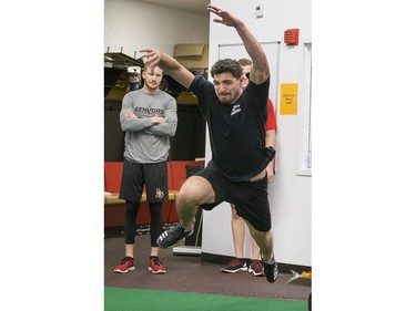 Nick Paul takes a standing jump as the Ottawa Senators begin training camp with medicals and fitness testing.