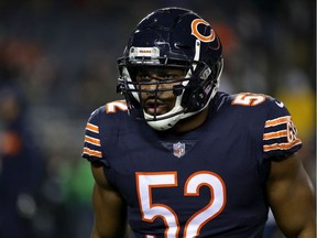 Khalil Mack of the Chicago Bears warms up prior to the game against the Los Angeles Rams at Soldier Field on December 9, 2018 in Chicago, Illinois.