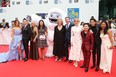 Chloe Bennet, Frank Zhu, Jill Culton, Peilin Chou, Suzanne Buirgy, Todd Wilderman, Sarah Paulson, Albert Tsai, Tenzing Norgay Trainor, and Michelle Wong attend the "Abominable" premiere during the 2019 Toronto International Film Festival at Roy Thomson Hall on September 07, 2019 in Toronto, Canada.