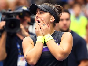 Bianca Andreescu reacts after defeating Serena Williams in the final of the 2019 U.S. Open at the USTA Billie Jean King National Tennis Center on Sept. 7, 2019.