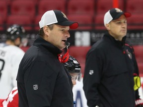 Head coach D.J. Smith  of the Ottawa Senators was on the ice with his team on Friday, Sept. 13, 2019.