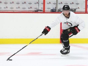 Chris Tierney of the Ottawa Senators during training camp in Ottawa, September 13, 2019.