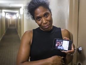 Raechon Elahie, the mother of murder victim Jonathan Davis, 17, at her building on Darcel Ave. in Mississauga. (Ernest Doroszuk, Toronto Sun)