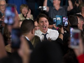 Justin Trudeau arrives at a campaign stop in Edmonton on Thursday Sept. 12, 2019.