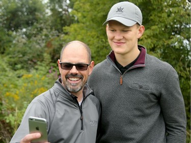 Brady Tkachuk (right) happily poses for selfies with fans at the course. Ottawa Senators players and staff took to the Marshes Golf Club Tuesday for the Annual Bell Senators Charity Golf Classic, where foursomes are rounded out with players to raise money for the Sens Foundation.