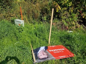 Chris Rodgers, the federal Liberal candidate in Carleton, said on social media on Sunday, Sept. 22, 2019, that 50 to 60 of his campaign signs across the riding were destroyed over the weekend. Twitter/Facebook