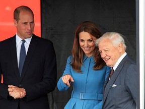 Britain's Prince William and Catherine, Duchess of Cambridge join Sir David Attenborough for the naming ceremony of the polar research ship, which the public voted to call Boaty McBoatface, at the Cammell Laird shipyard in Birkenhead, Birkenhead, Britain, September 26, 2019.