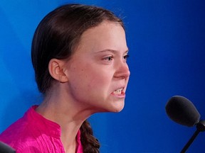 Swedish environmental activist Greta Thunberg speaks during the Climate Action Summit at United Nations Headquarters in New York on Sept. 23, 2019.