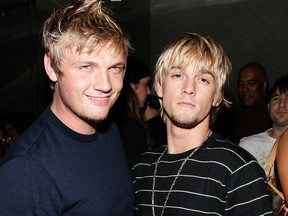 Musicians Nick Carter and Aaron Carter, pose at the Howie Dorough of the Backstreet Boys and Promoter Dave Ockun Birthday Celebration party in aid of the Lupas Foundation at LAX nightclub, on Aug. 16, 2006 in Hollywood, Calif. (Frazer Harrison/Getty Images)