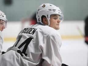 Jon Gruden scored the winning overtime goal on Monday night against the Winnipeg Jets in the prospects tourney.