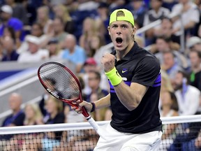 Denis Shapovalov reacts during his Men's Singles third round match against Gael Monfils of France on day six of the 2019 U.S. Open at the USTA Billie Jean King National Tennis Center on August 31, 2019 in Queens borough of New York City. (Steven Ryan/Getty Images)