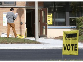 Voting poll station for the Ottawa West Nepean riding on Monday.