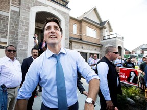 Liberal Leader Justin Trudeau greets supporters after speaking at an election campaign stop in Brampton on Sept. 22, 2019.