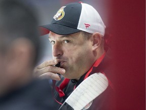 Head coach D.J. Smith directs the Senators during practice in Ottawa on Tuesday.