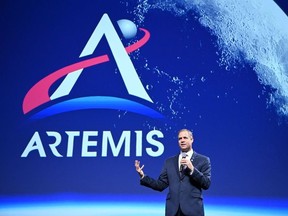 NASA Administrator Jim Bridenstine speaks during the 70th annual International Astronautical Congress (IAC) in Washington, DC on Friday.