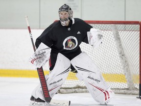 Craig Anderson minds the net as the Ottawa Senators practise Friday morning at the Bell Sensplex.