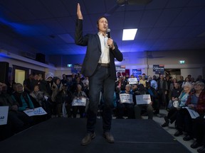 Peter MacKay speaks before Conservative leader Andrew Scheer arrives at a campaign stop in Little Harbour, N.S., on Oct. 17, 2019.