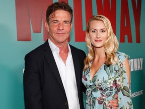 Dennis Quaid and fiancee Laura Savoie arrive at the "Midway" special screening at Joint Base Pearl Harbor-Hickam on Oct. 20, 2019 in Honolulu, Hawaii. (Marco Garcia/Getty Images for Lionsgate Entertainment)