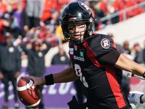 Redblacks quarterback William Arndt, seen in a file photo, passed for 288 yards and two touchdowns in his first CFL start, but also threw three interceptions.
