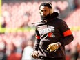 Odell Beckham Jr. of the Cleveland Browns warms up prior to the start of the game against the Seattle Seahawks at FirstEnergy Stadium on Oct. 13, 2019 in Cleveland, Ohio. (Kirk Irwin/Getty Images)