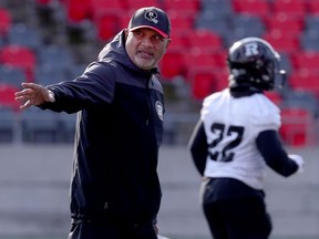 Redblacks assistant coach Joe Paopao during practice in Ottawa on Tuesday.