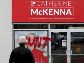 Catherine McKenna's office was vandalized overnight in Ottawa Thursday Oct 24, 2019.