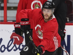 Ottawa Senators Chris Tierney during practice at the Canadian Tire Centre in Ottawa on Monday.