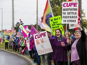 CUPE education workers protest in front of the Ottawa Catholic School Board in mid-September.