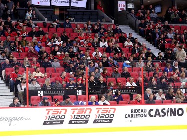 Not a huge crowd as seen in the lower bowl in the first period as the Ottawa Senators take on the Tampa Bay Lightning in NHL action at the Canadian Tire Centre. Photo by Wayne Cuddington / Postmedia