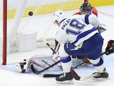 Craig Anderson fails to stop a shot from Ondrej Palat in the second period as the Ottawa Senators take on the Tampa Bay Lightning in NHL action at the Canadian Tire Centre. Photo by Wayne Cuddington / Postmedia