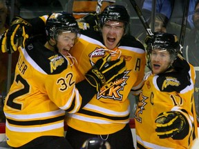 Mark Stone centre) during his days as a Brandon Wheat King.