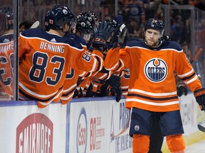 Edmonton Oilers' Leon Draisaitl celebrates his goal against the Philadelphia Flyers last month. (DAVID BLOOM/Postmedia Network)