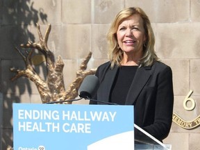 Christine Elliott, deputy premier and minister of health, on Sept. 24, 2019 making a funding announcement for a residential hospice in Elgin County. (Laura Broadley/Postmedia)