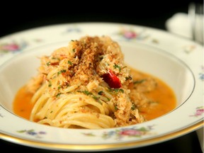 Mitch Lacombe is the Chef de Cuisine at Gitanes on Elgin Street.  One of his dishes is: Crab Spaghetti.