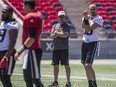 Ottawa Redblacks head coach Rick Campbell and WR Brad Sinopoli during practice at TD Place on July 9, 2018.