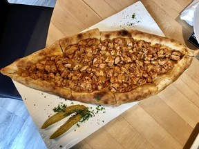 Pastrmaylia - Tarte Macedoine -
(Macedonian traditional canoe shaped pizza at Bistro Ristoro