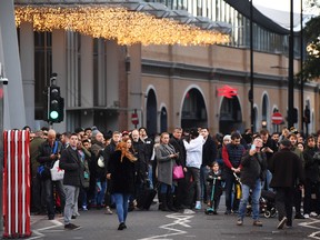 Members of the public are held behind a police cordon near London Bridge train station after reports of shots being fired on London Bridge on Nov. 29, 2019 in London, England. (Chris J Ratcliffe/Getty Images)