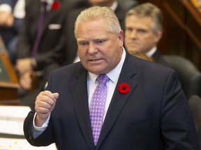 Premier Doug Ford speaks in Ontario's legislature on Oct. 28, 2019. (The Canadian Press)