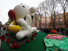 The Macy's Thanksgiving Day Parade Wimpy Kid balloon stands inflated in New York, U.S., Nov. 27, 2019. (REUTERS/Shannon Stapleton)