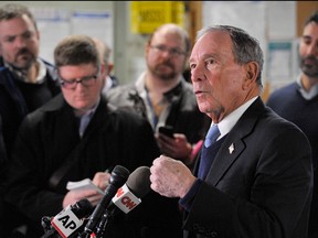 In this file photo taken on Jan. 29, 2019, former New York Mayor Michael Bloomberg speaks to the press about his possible run for president after touring the WH Bagshaw Company Factory in Nashua, New Hampshire. (JOSEPH PREZIOSO/AFP via Getty Images)