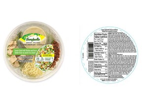 The packaging of Bonduelle's Caesar salad with chicken and bacon is pictured in this photo provided by the Canadian Food Inspection Agency. (CFIA)